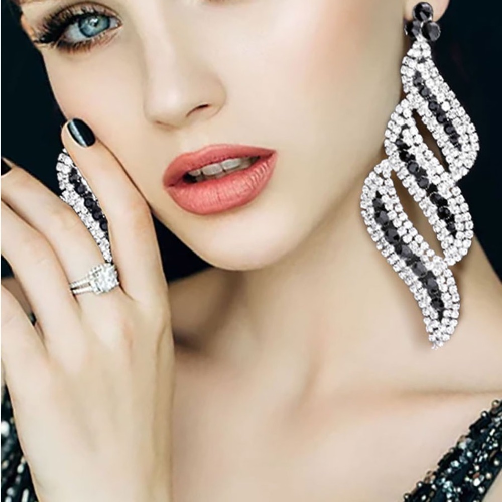 Oversized Pave Crystal Rhinestone Evening Earrings